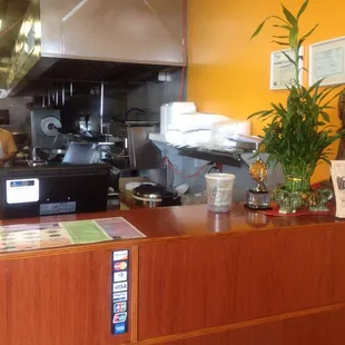 the counter and the kitchen