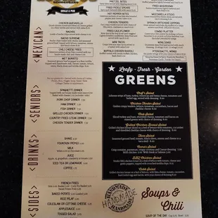 the menu for the restaurant