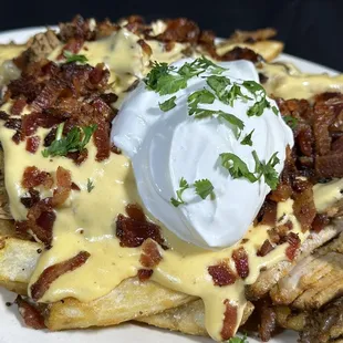 EJI Loaded Fries - Pulled Pork, Cheese, Bacon, Sour Cream.