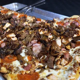 Thursday Pizzas!!  All Meat - One Huge Slice!!