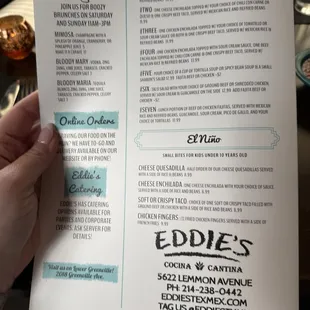 Lunch menu on the back