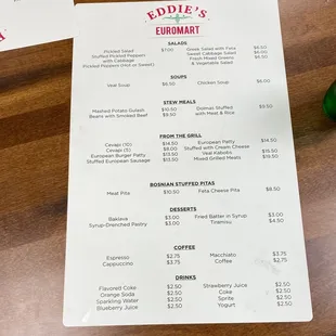 Menu as of July 6 2022