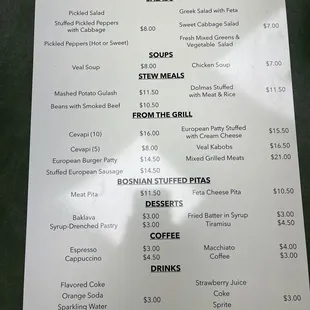 Food menu in English