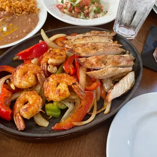 Chicken and shrimp fajitas