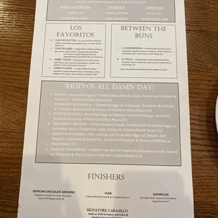 Back of menu