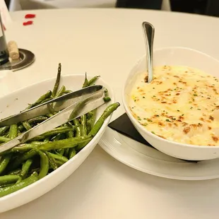 Haricots Verts with Brown Butter, Marcona Almonds and Au Gratin Cheddar Potatoes