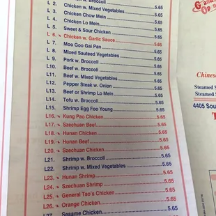 a menu for lunch specials