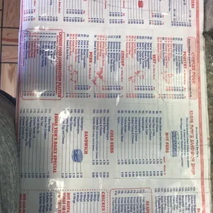 the menu for the restaurant