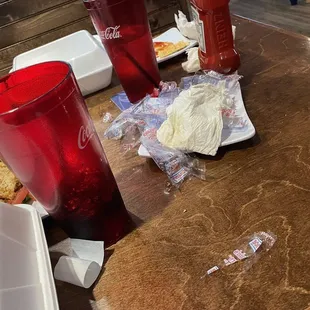 a table with food and drinks
