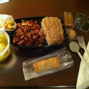 Eddie&apos;s delicious Sesame Chicken dinner special with Wonton soup to go -- cost just $8.90!