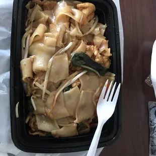 Drinking noodles with chicken