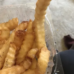 french fries in a plastic container