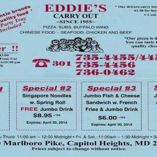 Eddie&apos;s Menu