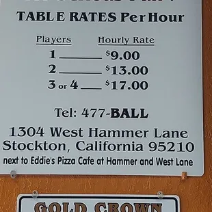 the price of the billiards