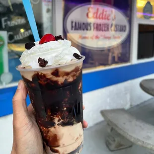 Fudge brownie sundae with chocolate frozen custard