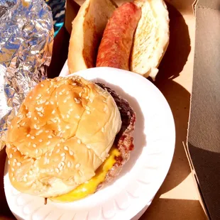 a hamburger and a hot dog