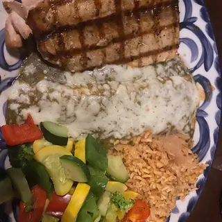 Grilled Salmon and Green Cheese Enchilada