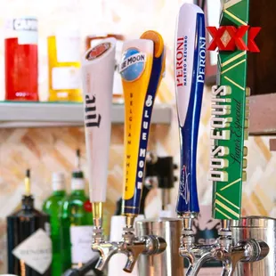 Close up of draft beer varieties