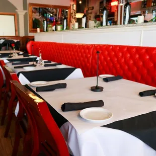 Closeup view of dining booth by bar