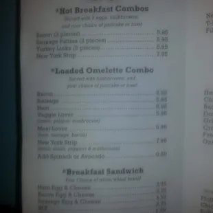 a menu for breakfast