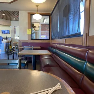 a table and booths
