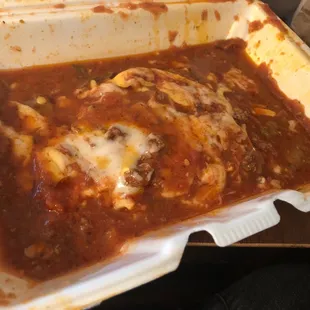 LMAOOO LOOK AT THIS Lasagna with Meat Sauce , A Bread Twist and Large Soda