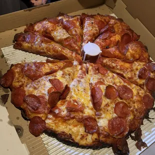 Freshly opened box, missing half slice of a pizza !!!