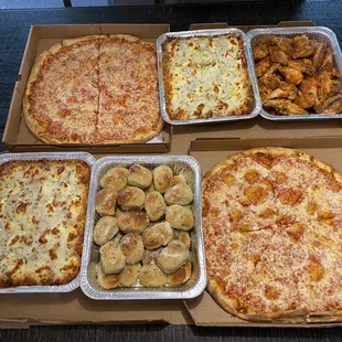 a variety of different pizzas