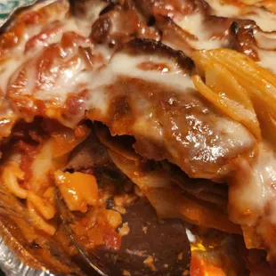 The sausage/pepper/onion pasta (penne) is actually baked as well, and it is HUGE!