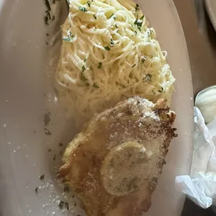 Lemon chicken with Asiago angel hair pasta
