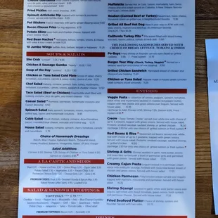 Menu at Eddie's Place, Charlotte