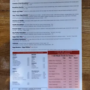 Menu at Eddie's Place, Charlotte