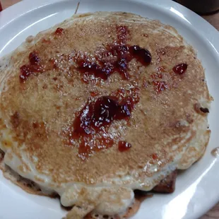 Pork sausage pancake, I used grape jelly instead of syrup.