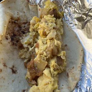 Potato and egg taco.