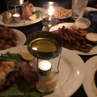 Steak and lobster, Sweet Potato Fries, Fried Okra