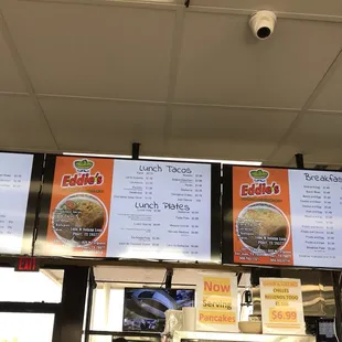 Menú de tacos de breakfast($1.49 a $1.79)