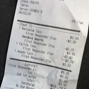 Taco prices, military discount