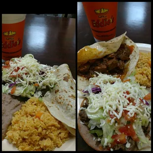 Fajita chalupa &amp; Asado de Puerco taco w/rice &amp; beans