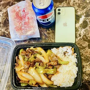 Lunch Special-Pepper Steak &amp; Onions  Meat is very tender and overall good flavor !
