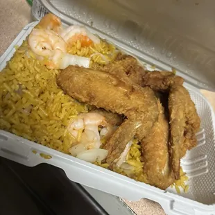 3 wings with shrimp fried rice