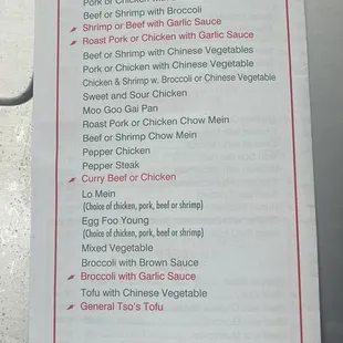 menu for lunch special