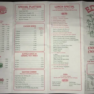 The menu