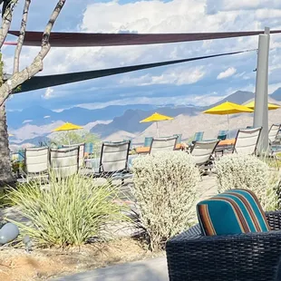 lounge chairs and umbrellas