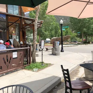 Corner of the restaurant with family park across the street