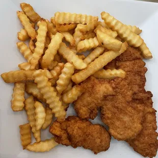Chicken fingers and fries. Yum