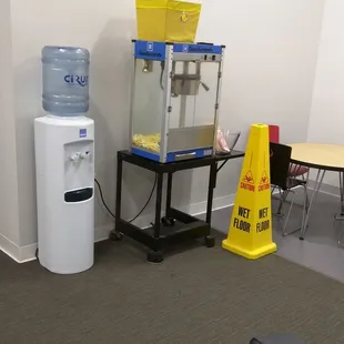 A popcorn machine in the waiting room!