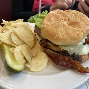 a burger and chips
