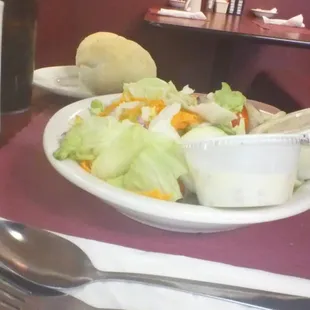 Side Salad and Roll... Poppyseed dressing on the side