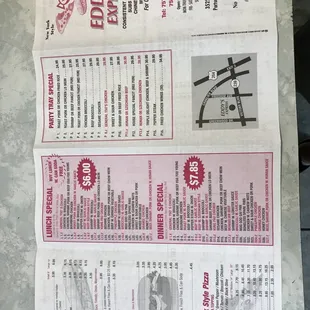 the menu for the restaurant