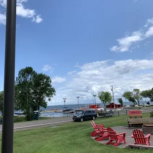 Outdoor patio and view of lake